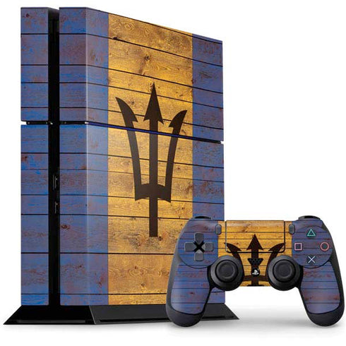 Barbados Flag Dark Wood PS4 Console and Controller Bundle Skin